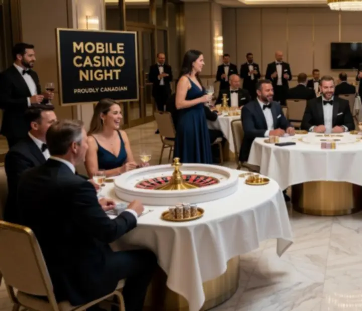 Elegant Canadian mobile gaming floor with roulette and blackjack tables